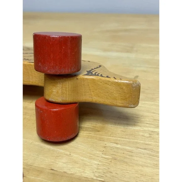 Vintage Steiff Wooden Dog Dachshund on Red Wheels with ID And Pull String